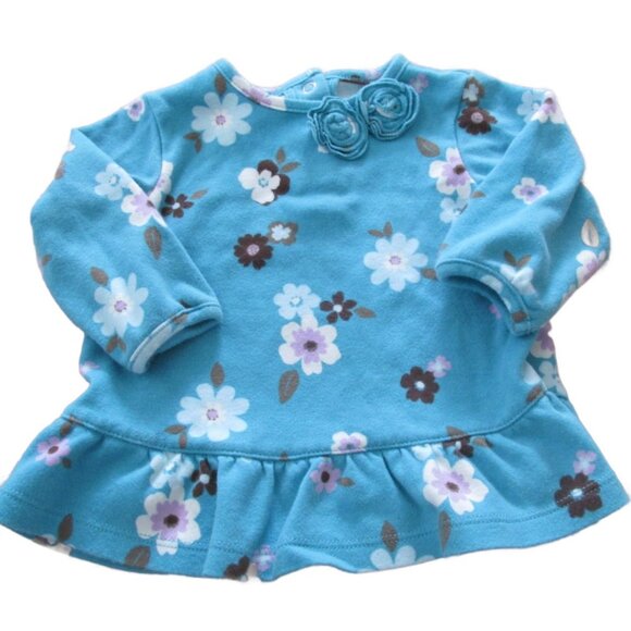 Small Wonders Pullover‎ Shirt Girls Size 3-6M Blue Long Sleeve Rose Floral Top - Picture 1 of 6